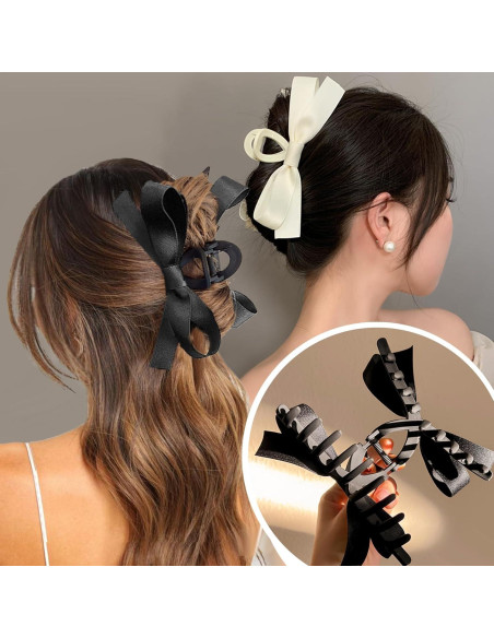 Clips de Garra con Lazo Sizobi - 2 Piezas Blanco y Negro