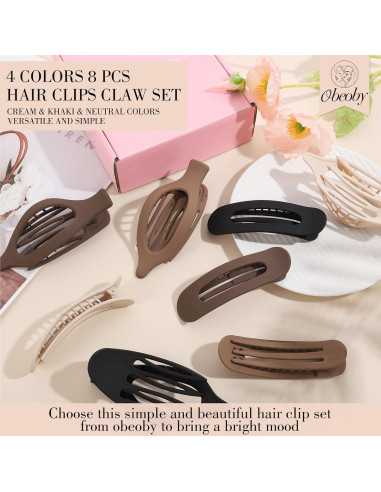 8 Clips de Pelo Planos Obeoby para Cabello Fino - 2 Estilos