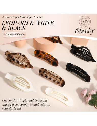 8 Clips de Pelo Planos Obeoby - 2 Estilos para Pelo Fino