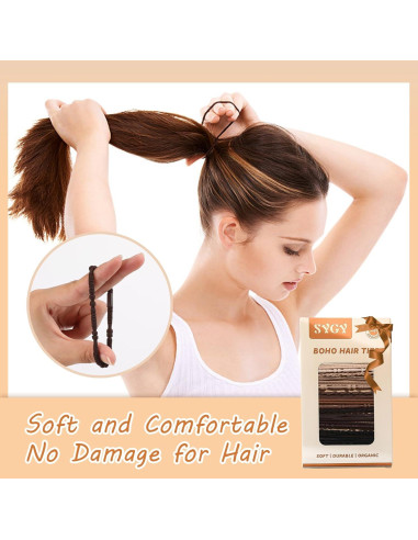 20 Lazos para el Cabello Boho SYGY - 6 cm, Sin Daño, Marrón