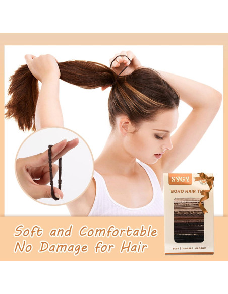 20 Lazos para el Cabello Boho SYGY - 6 cm, Sin Daño, Marrón