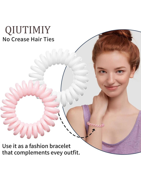 16 Piezas Espirales para el Cabello QIUTIMIY - Coils Elásticos Rosa y Transparente