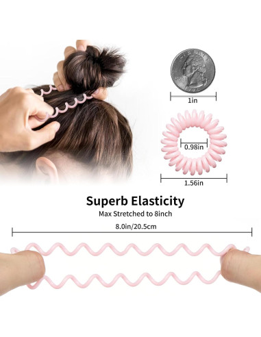 16 Piezas Espirales para el Cabello QIUTIMIY - Coils Elásticos Rosa y Transparente