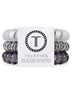TELETIES Coils de Cabello Espiral Grandes Llamas Plateadas - Paquete de 3
