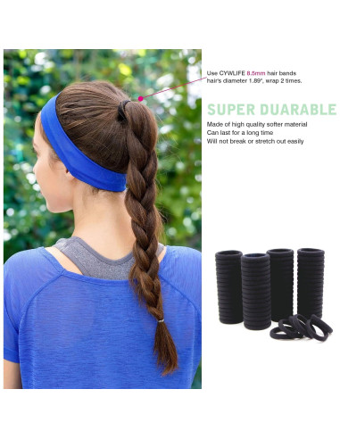 Bandas de Goma para Cabello CYWLIFE 100 PCS Negras 8.5mm