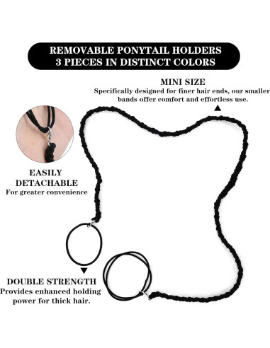 3 Gomas de Pelo Quilax Elásticas para Mujeres 41cm Nylon