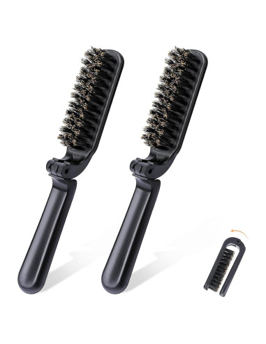 2 Piezas Cepillo de Pelo Plegable Hautllaif con Cerdas de Jabalí