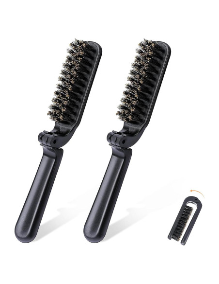 2 Piezas Cepillo de Pelo Plegable Hautllaif con Cerdas de Jabalí