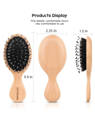 Juego de 3 Mini Cepillos de Pelo URTHEONE - Cerdas de Jabalí