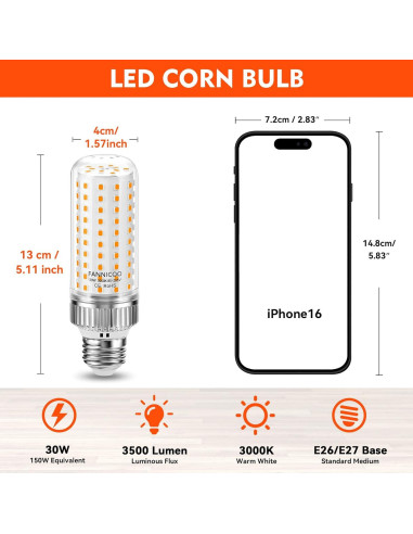 Bombillas LED 30W FanNicoo 3500LM 3000K E26/E27 (3 Pzs)