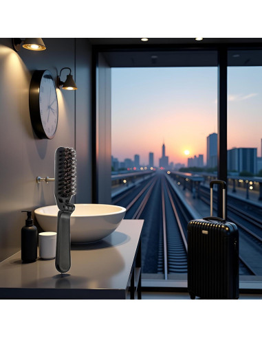 Cepillo Plegable Antiestático de Cerda de Jabalí Enyolidimk - Negro