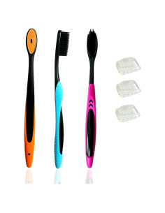 Cepillo de Dientes Suave ALAZCO 3 Piezas Cerdas Negras y Neón