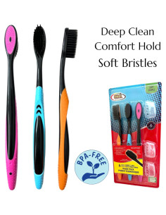 Cepillo de Dientes Suave ALAZCO 3 Piezas Cerdas Negras y Neón 2