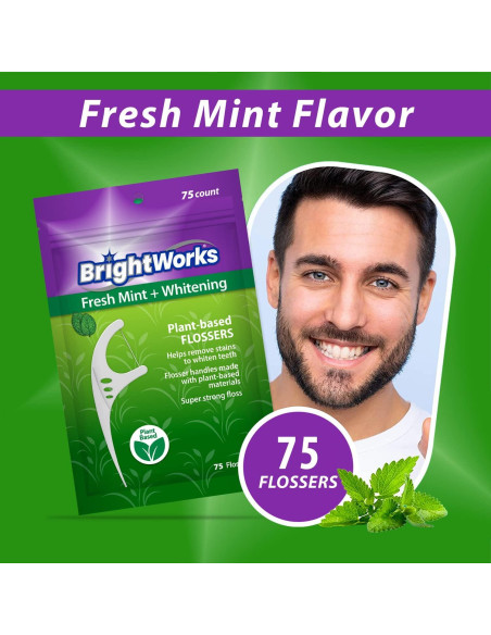 Hilo Dental Blanqueador Fresh Mint BrightWorks - 225 Piezas