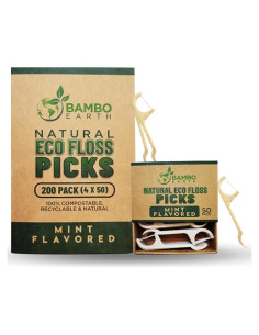 Palillos de Hilo Dental Ecológicos BAMBOEARTH 200 Unidades Menta