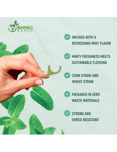 Palillos de Hilo Dental Ecológicos BAMBOEARTH 200 Unidades Menta 2
