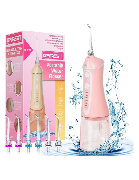 Irrigador Oral Inalámbrico Grinest Rosa 7 Modos 320ml IPX7