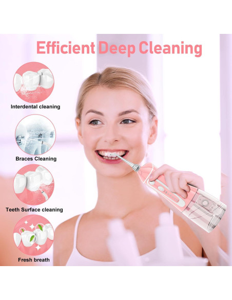Irrigador Oral Inalámbrico Grinest Rosa 7 Modos 320ml IPX7