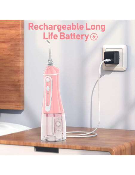 Irrigador Oral Inalámbrico Grinest Rosa 7 Modos 320ml IPX7