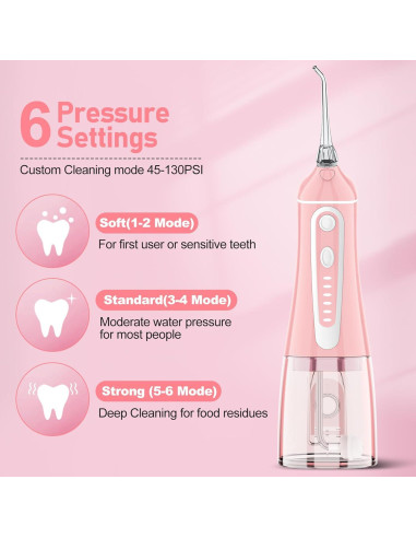 Irrigador Oral Inalámbrico Grinest Rosa 7 Modos 320ml IPX7