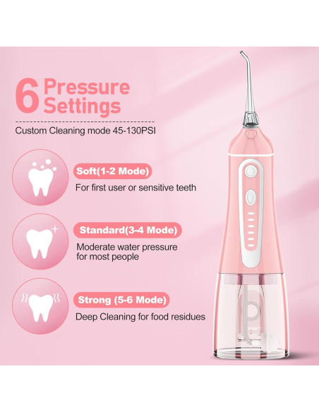 Irrigador Oral Inalámbrico Grinest Rosa 7 Modos 320ml IPX7