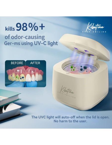 Limpiador Ultrasónico Kibatine con Luz UV 200ml para Dentaduras