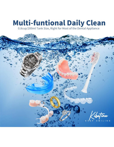 Limpiador Ultrasónico Kibatine con Luz UV 200ml para Dentaduras