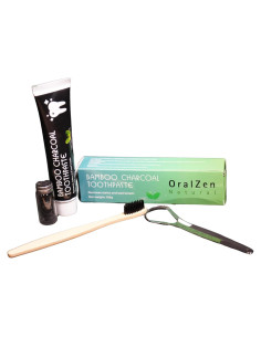 Kit de Cuidado Dental OralZen - Pasta de Carbón, Cepillo y Hilo