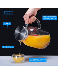 Jarra de vidrio borosilicato Vekonn 2L con tapa y cepillo 2