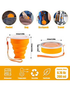 Juego de 5 Tazas Plegables de Silicona QEEYON para Viaje 2