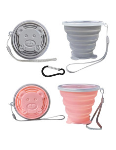 Taza Plegable de Silicona FINDWORLD 180ml Gris/Rosa - 2 Unidades