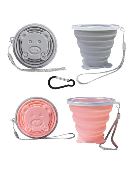Taza Plegable de Silicona FINDWORLD 180ml Gris/Rosa - 2 Unidades