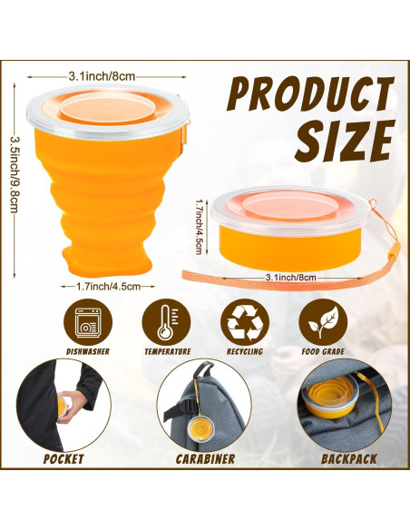 12 Tazas Plegables de Silicona Purpeak 200 ml con Tapa