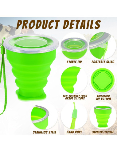 12 Tazas Plegables de Silicona Purpeak 200 ml con Tapa