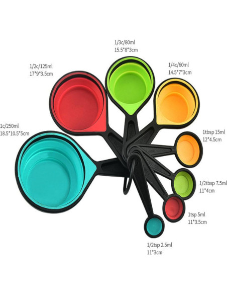 Juego de 8 Tazas y Cucharas Medidoras Silicona VUFVOID