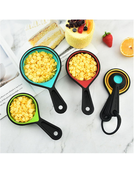 Juego de 8 Tazas y Cucharas Medidoras Silicona VUFVOID