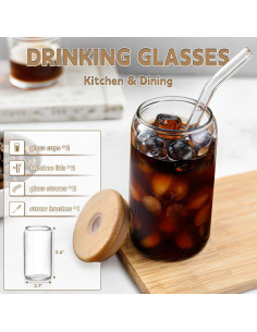 Set de 2 Tazas de Vidrio con Tapa y Popote 16 oz DWTS 2