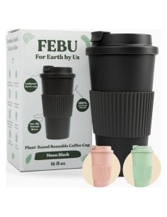 Taza de café reutilizable FEBU 16oz negra a prueba de fugas