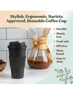 Taza de café reutilizable FEBU 16oz negra a prueba de fugas 2
