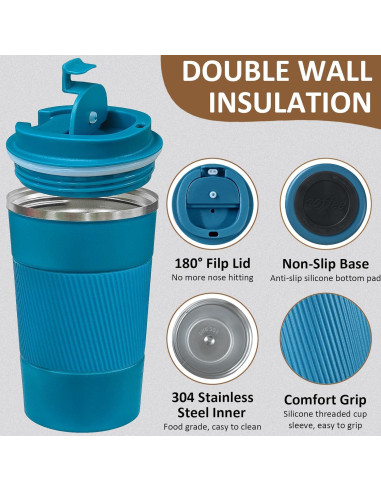 Paquete de 4 Tazas de Café Aisladas ATZNZIK 380ml