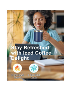 Taza de Café Aislada RAYMYLO 12 oz Acero Inoxidable Azul Marino 2