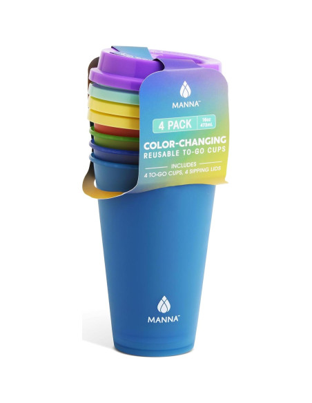 Juego de Vasos Reutilizables Manna 4 Piezas 473ml Cambio de Color
