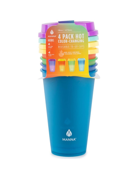 Juego de Vasos Reutilizables Manna 4 Piezas 473ml Cambio de Color