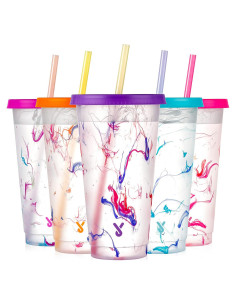Tazas Frías Reutilizables Meoky 24 oz con Tapas y Pajitas - 5 Pzs