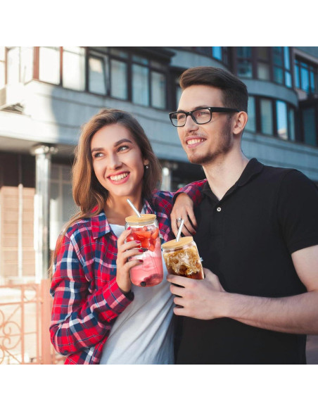 Juego de 2 Tazas de Vidrio 20 oz con Tapa y Popote DAMCONME