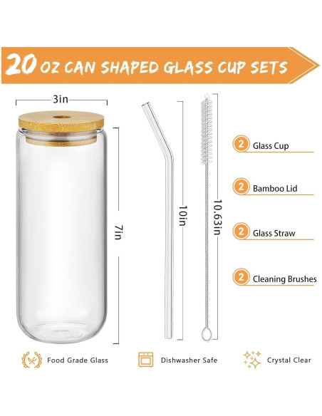 Juego de 2 Tazas de Vidrio 20 oz con Tapa y Popote DAMCONME