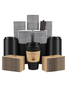 Paquete de 100 tazas de papel desechables 16 oz Clawsoff Negro