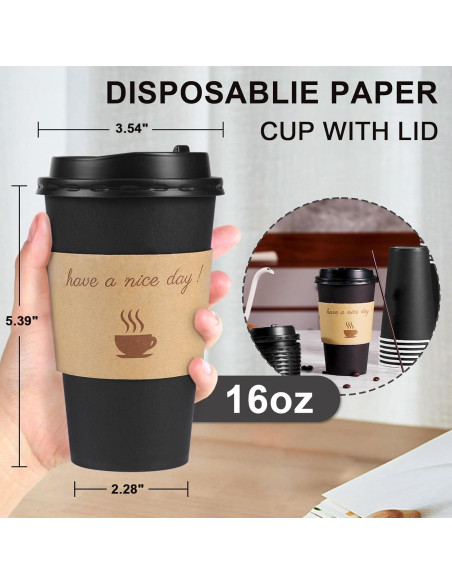 Paquete de 100 tazas de papel desechables 16 oz Clawsoff Negro