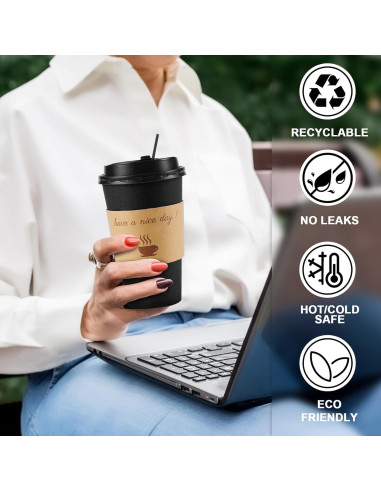 Paquete de 100 tazas de papel desechables 16 oz Clawsoff Negro