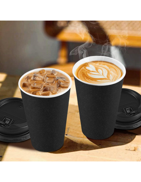 Paquete de 100 tazas de papel desechables 16 oz Clawsoff Negro